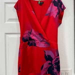 Closet NYC Red Wrap-Front Floral Top